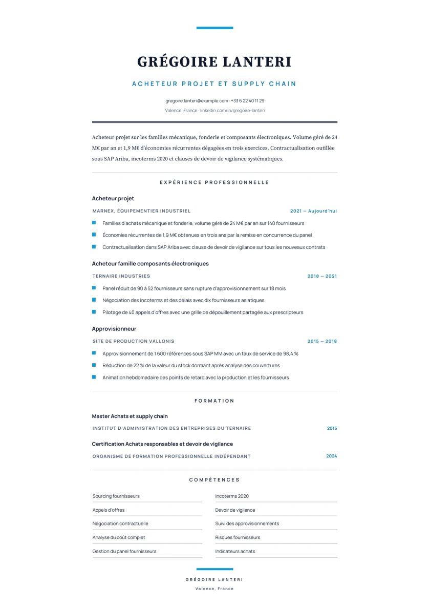 Aperçu Achats & supply chain — Acheteur projet et supply chain