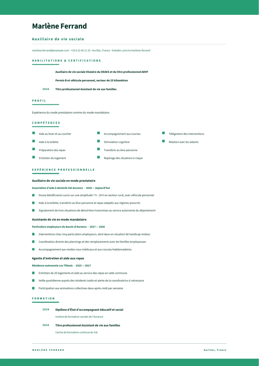 Aperçu Aide à domicile — Auxiliaire de vie sociale