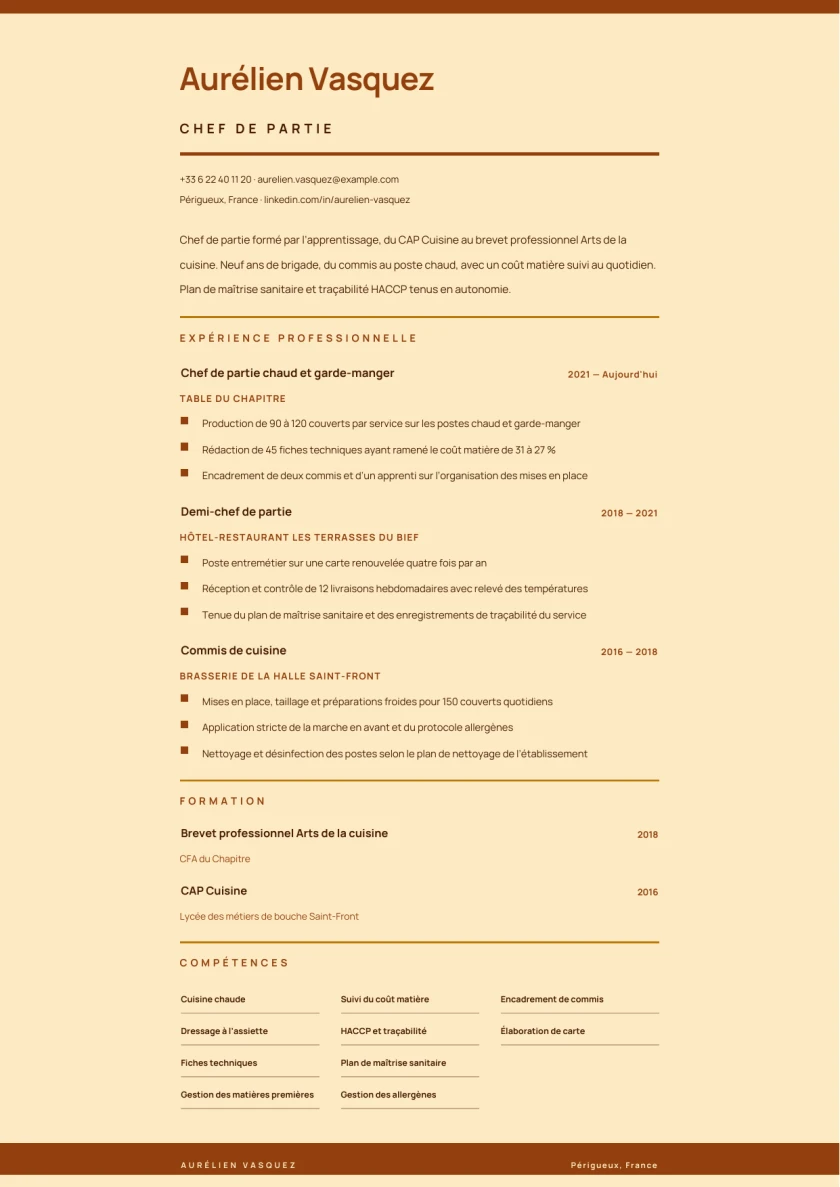 Aperçu Cuisine & brigade — Chef de partie