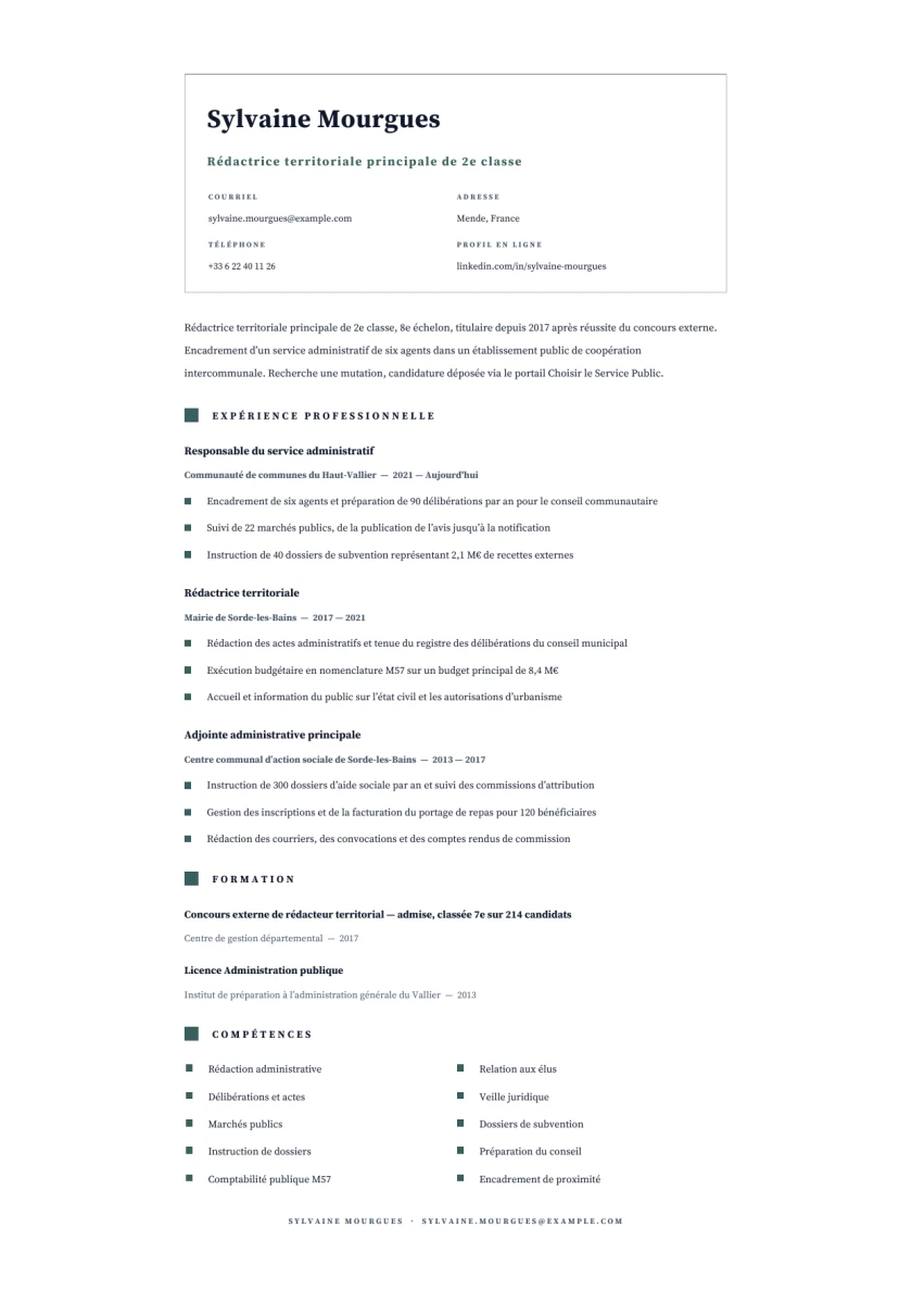 Aperçu Fonction publique — Rédactrice territoriale principale de 2e classe