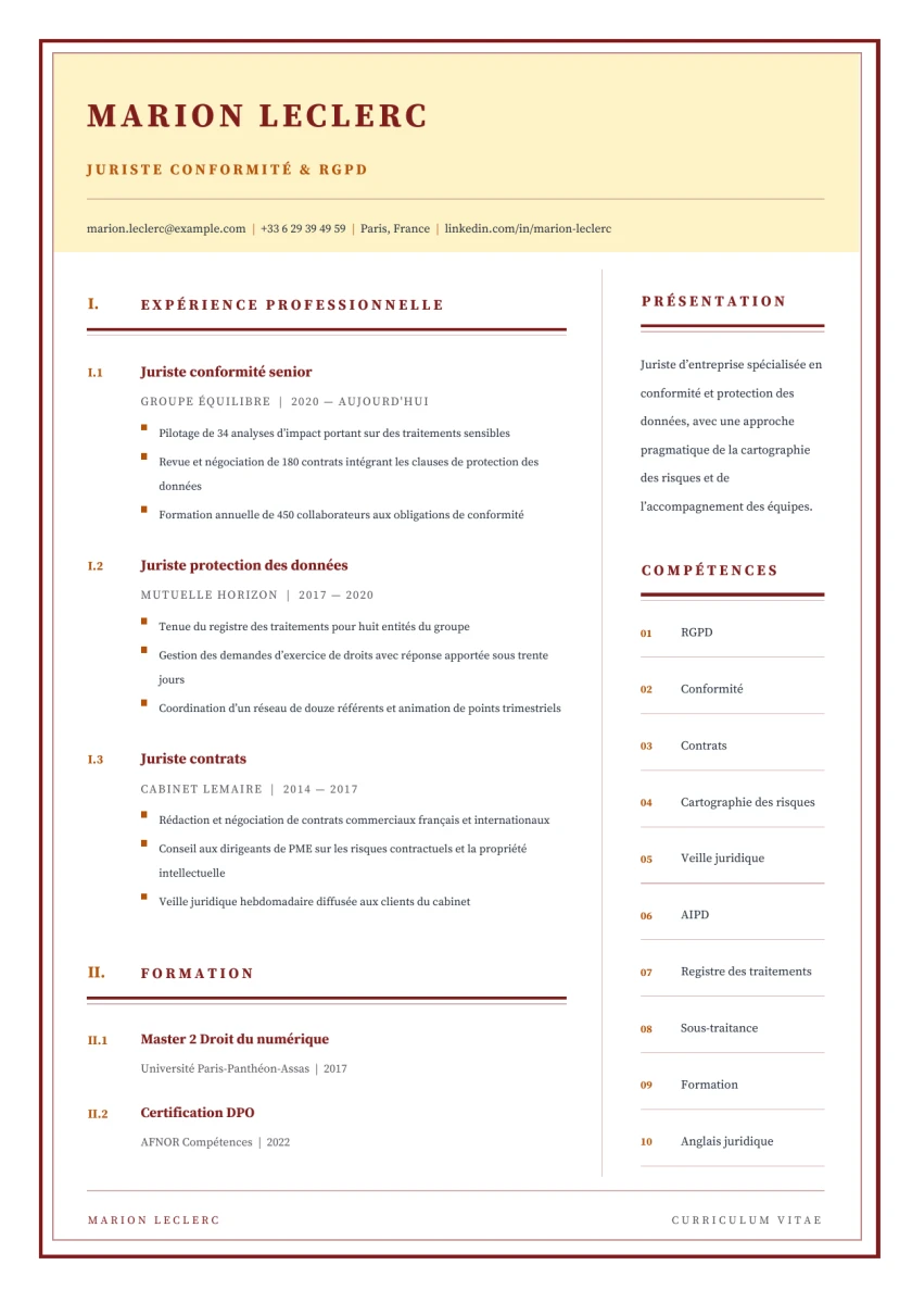 Aperçu Cadre Juridique — Juriste conformité & RGPD