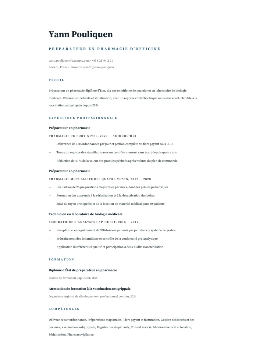 Aperçu Pharmacie & biologie — Préparateur en pharmacie d’officine