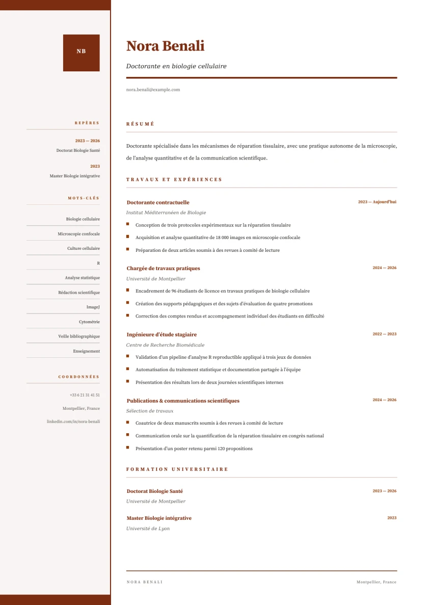 Aperçu Dossier Recherche — Doctorante en biologie cellulaire