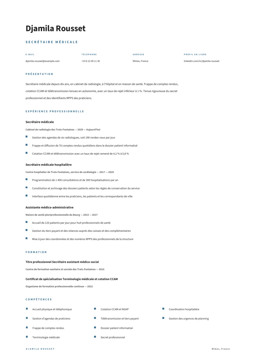 Aperçu Secrétariat médical — Secrétaire médicale