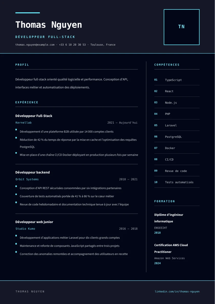 Aperçu Terminal Tech — Développeur Full-Stack