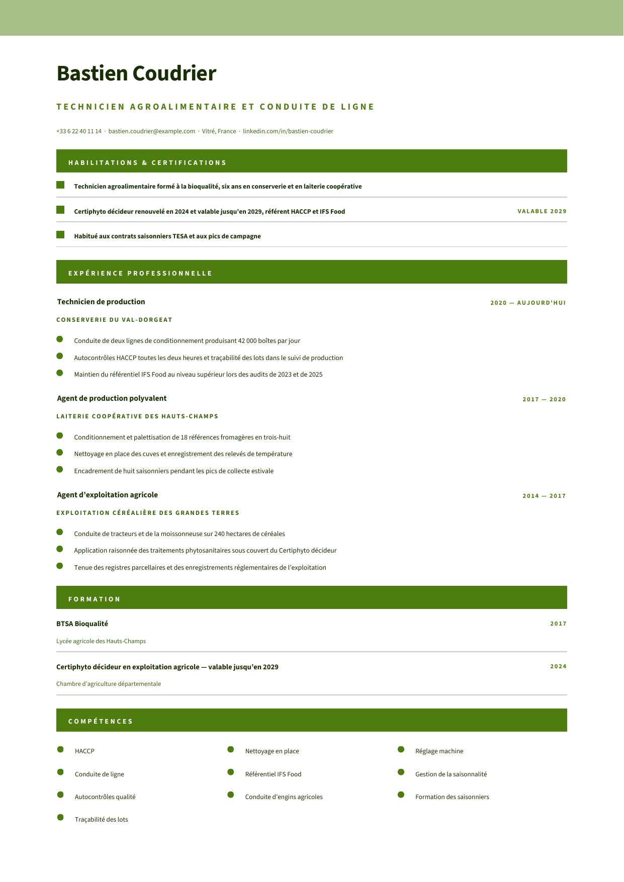 Aperçu Agriculture & agroalimentaire — Technicien agroalimentaire et conduite de ligne
