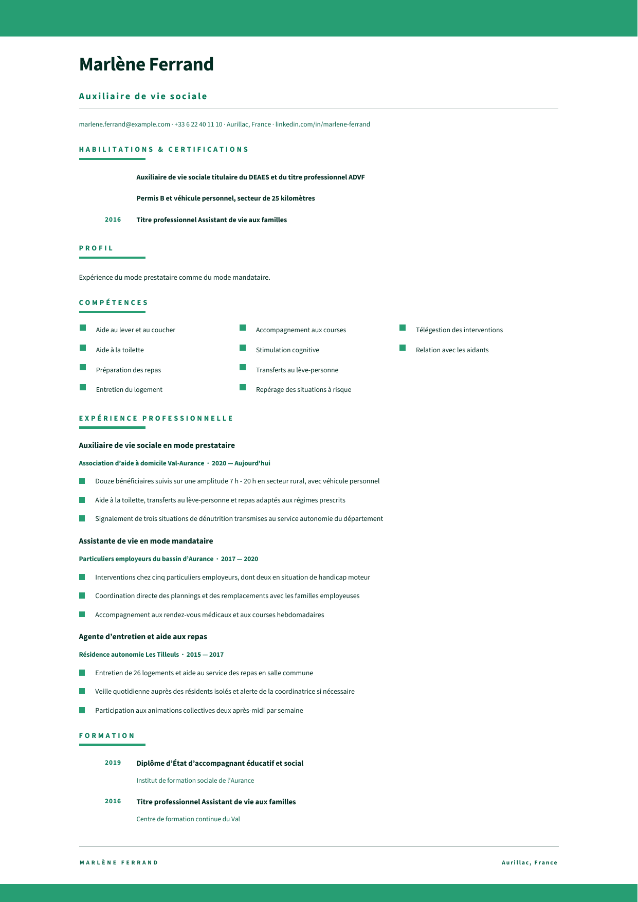 Aperçu Aide à domicile — Auxiliaire de vie sociale