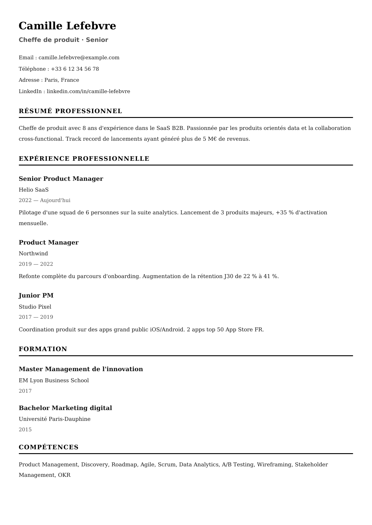Modèle de CV ats-pro-classic