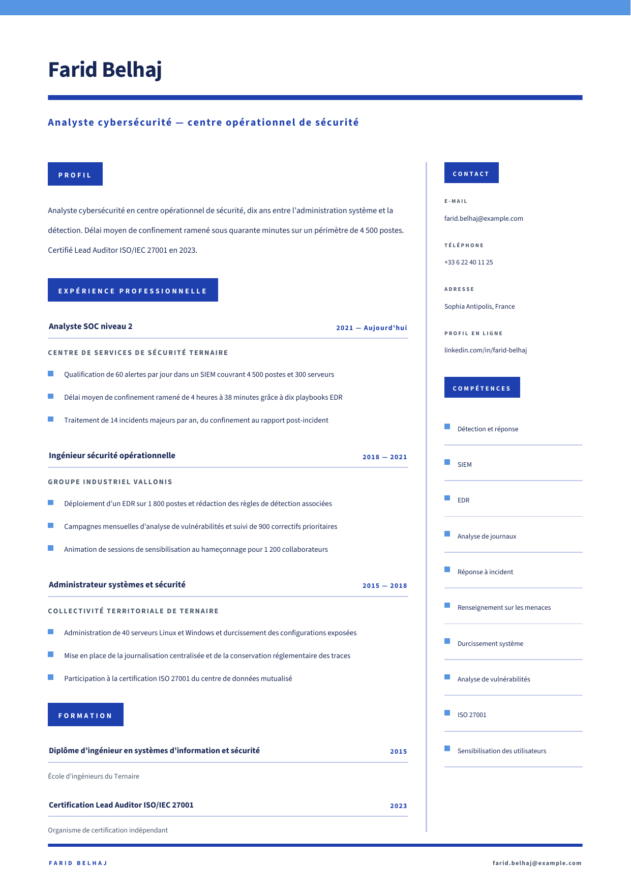 Aperçu Cybersécurité — Analyste cybersécurité — centre opérationnel de sécurité