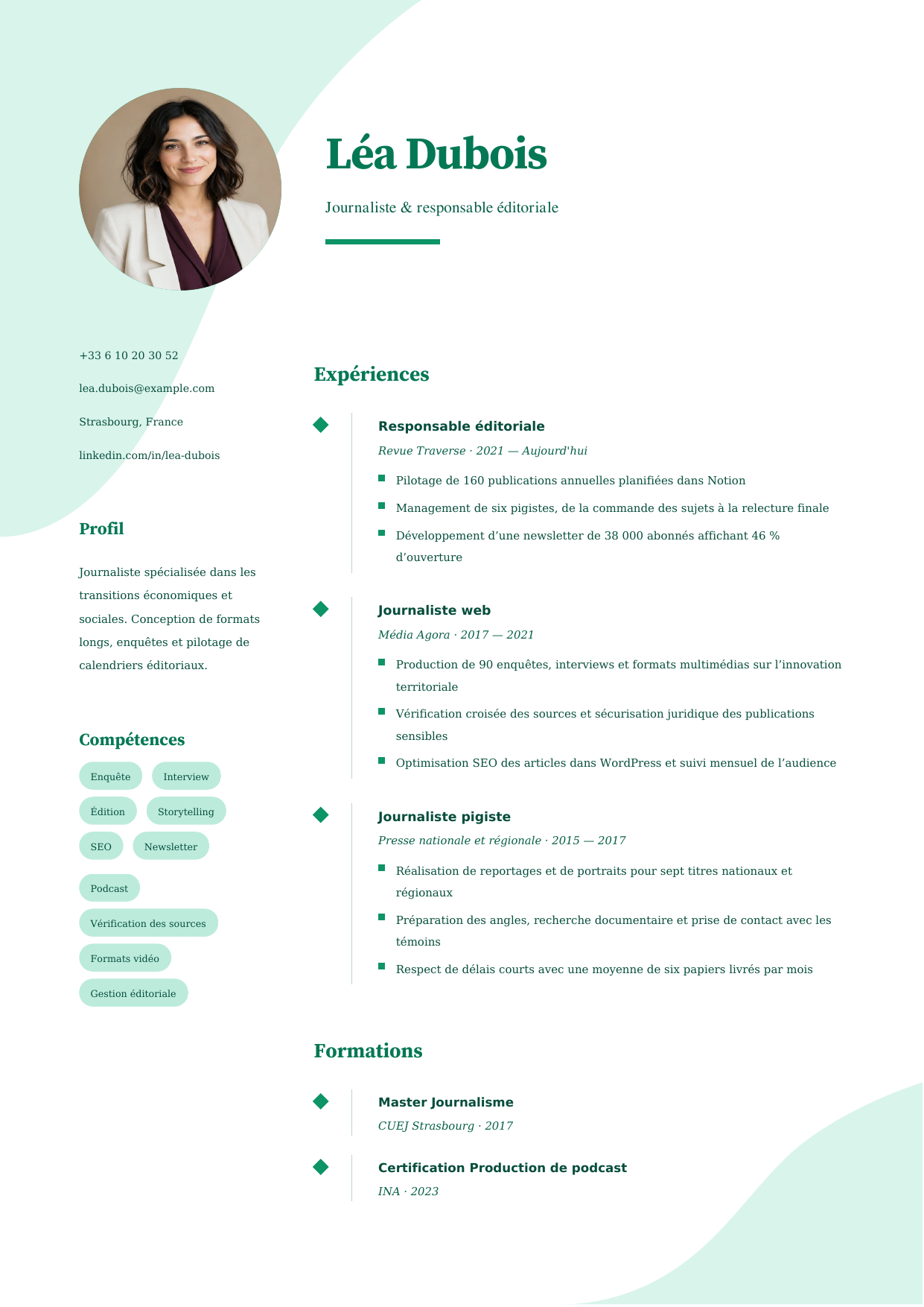 Aperçu Magazine Éditorial — Journaliste & responsable éditoriale