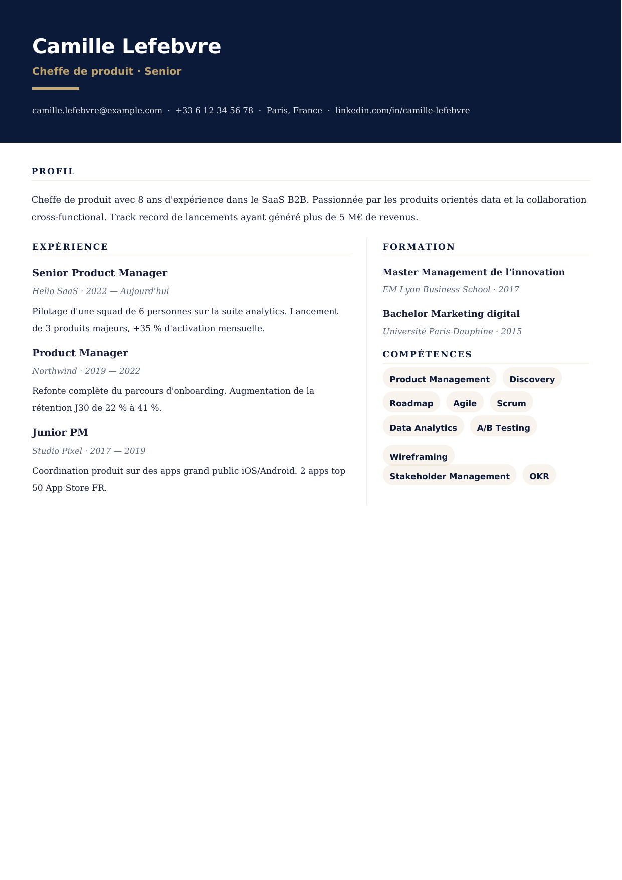 Modèle de CV executive-noir
