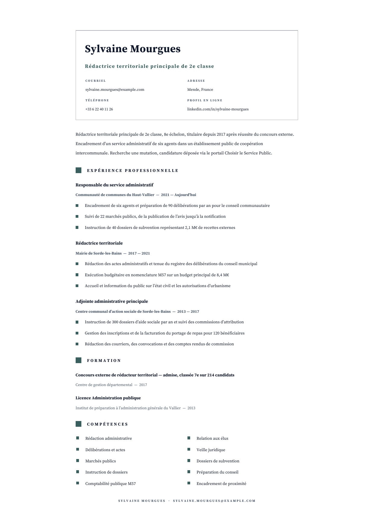 Aperçu Fonction publique — Rédactrice territoriale principale de 2e classe