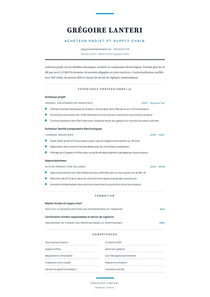 Aperçu A4 du modèle Achats & supply chain