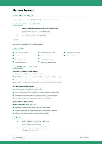 Aperçu A4 du modèle Aide à domicile