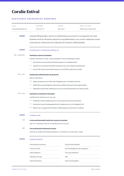 Aperçu A4 du modèle Assistant·e RH