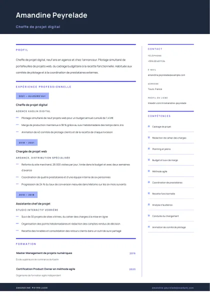 Aperçu A4 du modèle Chef de projet digital