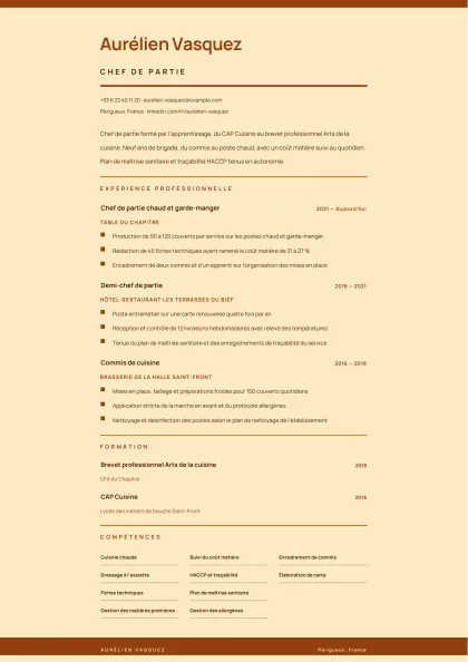 Aperçu A4 du modèle Cuisine & brigade