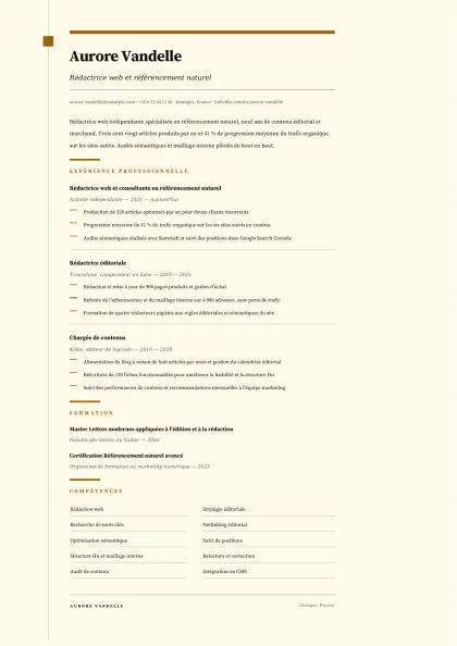 Aperçu A4 du modèle Rédaction web & SEO