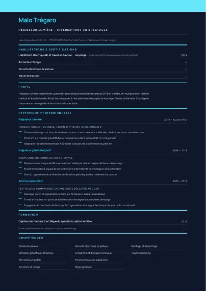 Aperçu A4 du modèle Technique du spectacle
