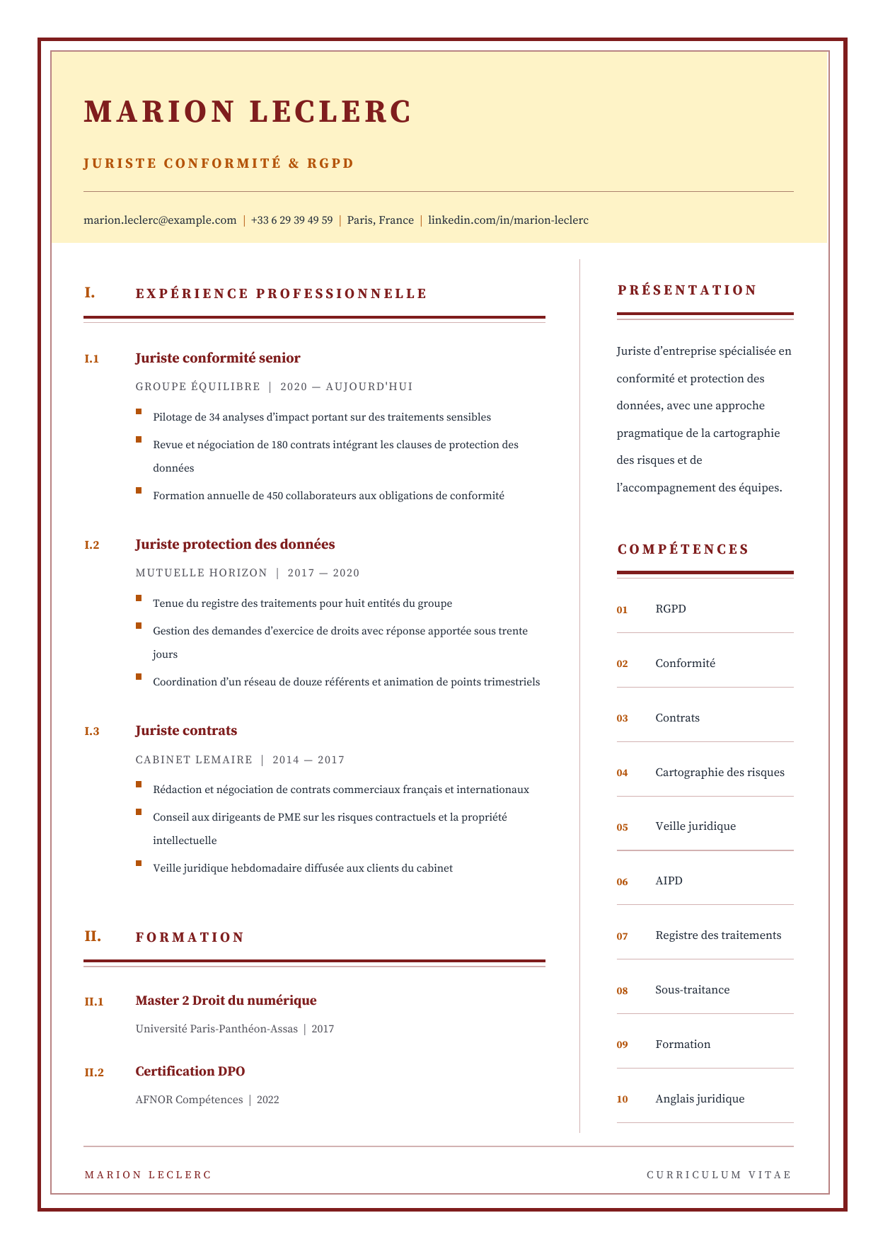 Aperçu Cadre Juridique — Juriste conformité & RGPD