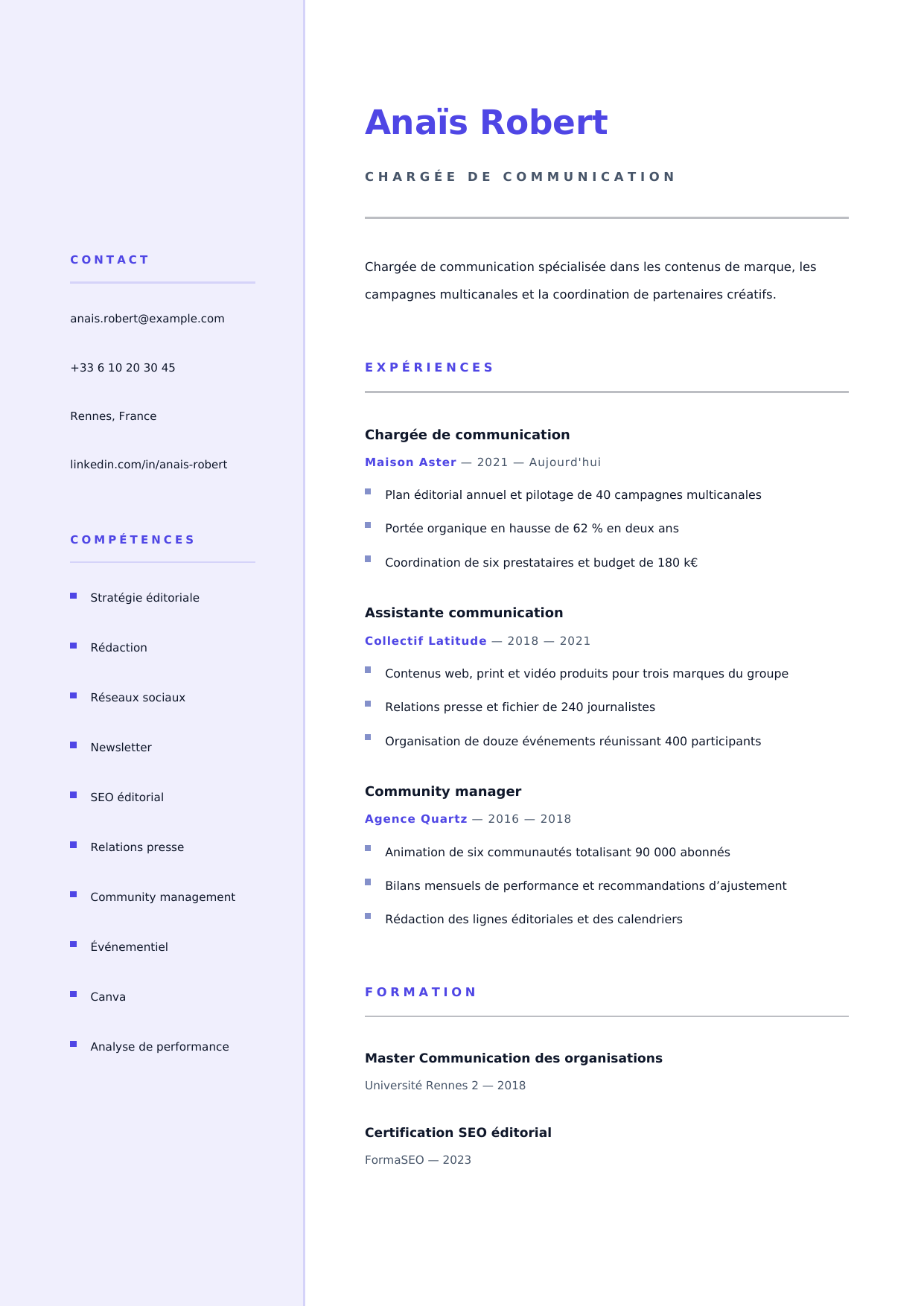 Aperçu Minimal Air — Chargée de communication
