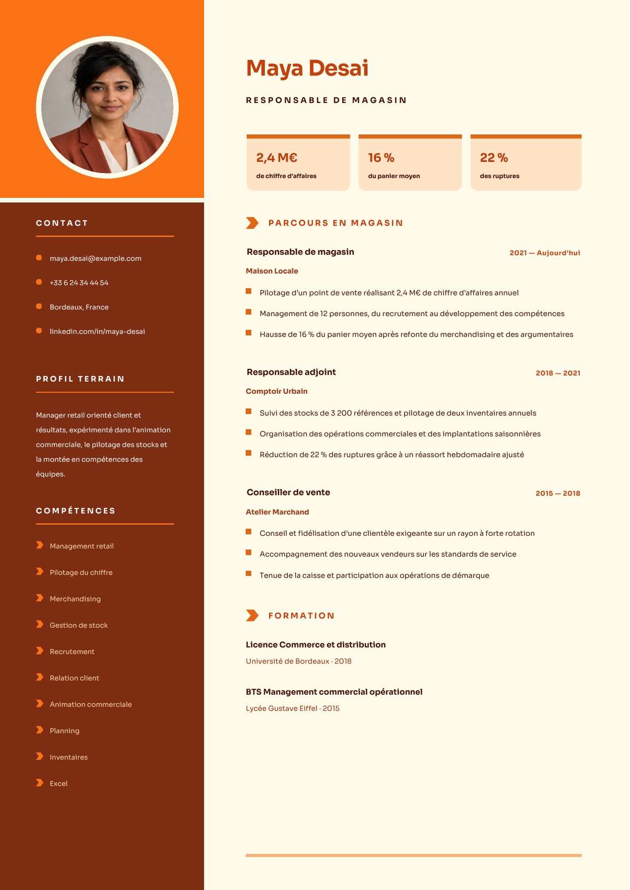 Aperçu Commerce Terrain — Responsable de magasin