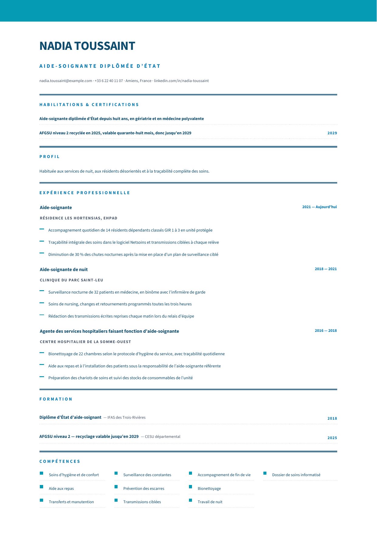 Aperçu Soin — Aide-soignant·e — Aide-soignante diplômée d’État