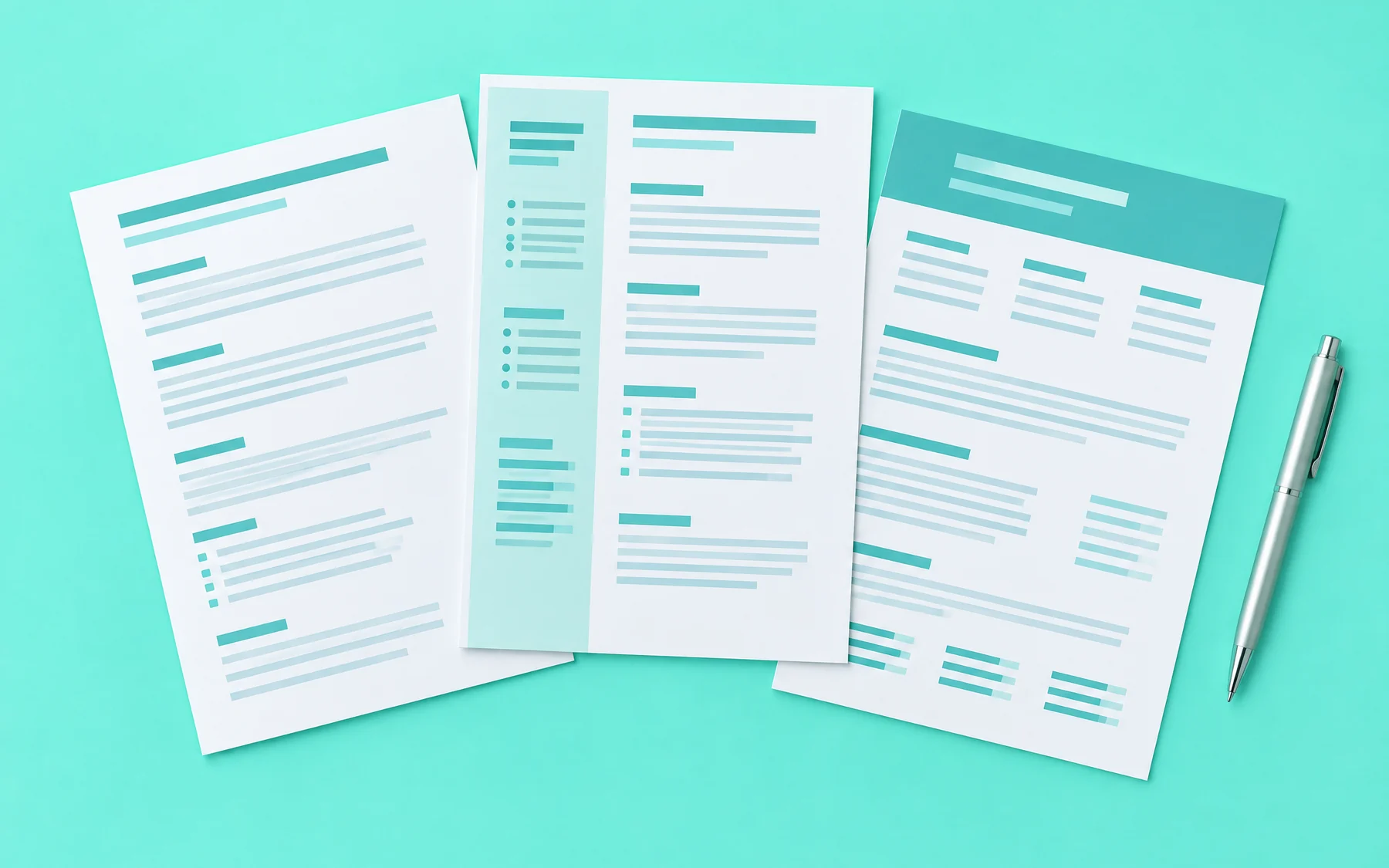 Choisir son modèle de CV — plusieurs documents présentés sur un bureau blanc.